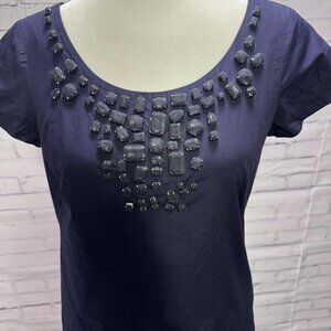 J.Crew Embellished Jewel Neck Cotton Top | Size 4